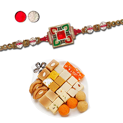 "Rakhi - ZR-5210 A  (Single Rakhi), 500gms of Assorted Sweets - Click here to View more details about this Product